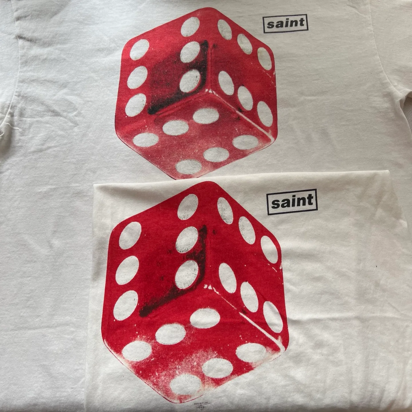 Printing proofing SAINT Mxxxxxx CIRCLE TEE/WHT SAINT dice printed washed short sleeves off-white S-XL cylindrical side seam fabric high weight cylinder woven tee original development highly restored printing VINTAGE black label/wash water label coding correct/tag coding correct Invincible details Top purchasing level